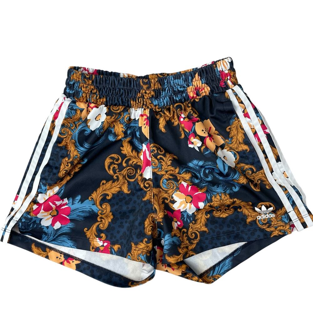 Adidas Her Studio London Floral Shorts XS Blue Multi Striped Run Workout Train